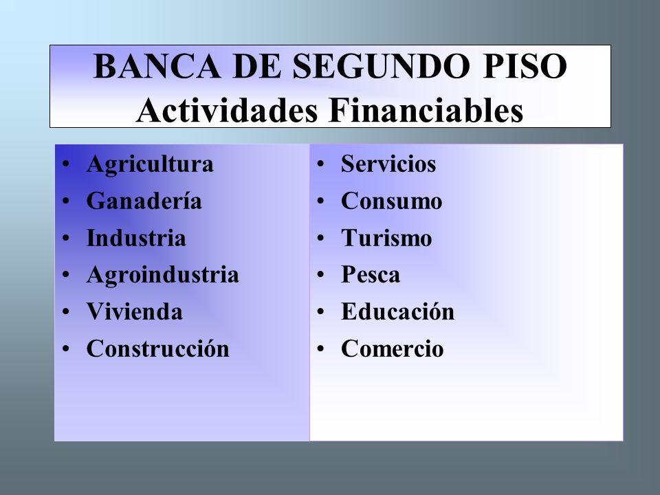 BANCA DE SEGUNDO PISO Actividades Financiables