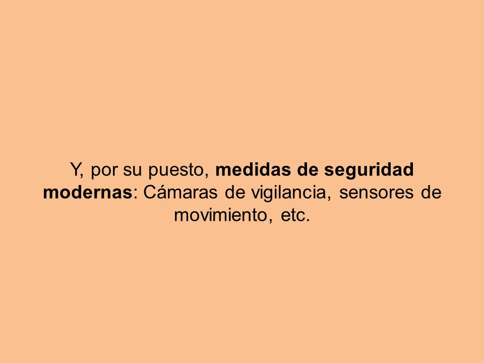 Y, por su puesto, medidas de seguridad modernas: Cámaras de vigilancia, sensores de movimiento, etc.
