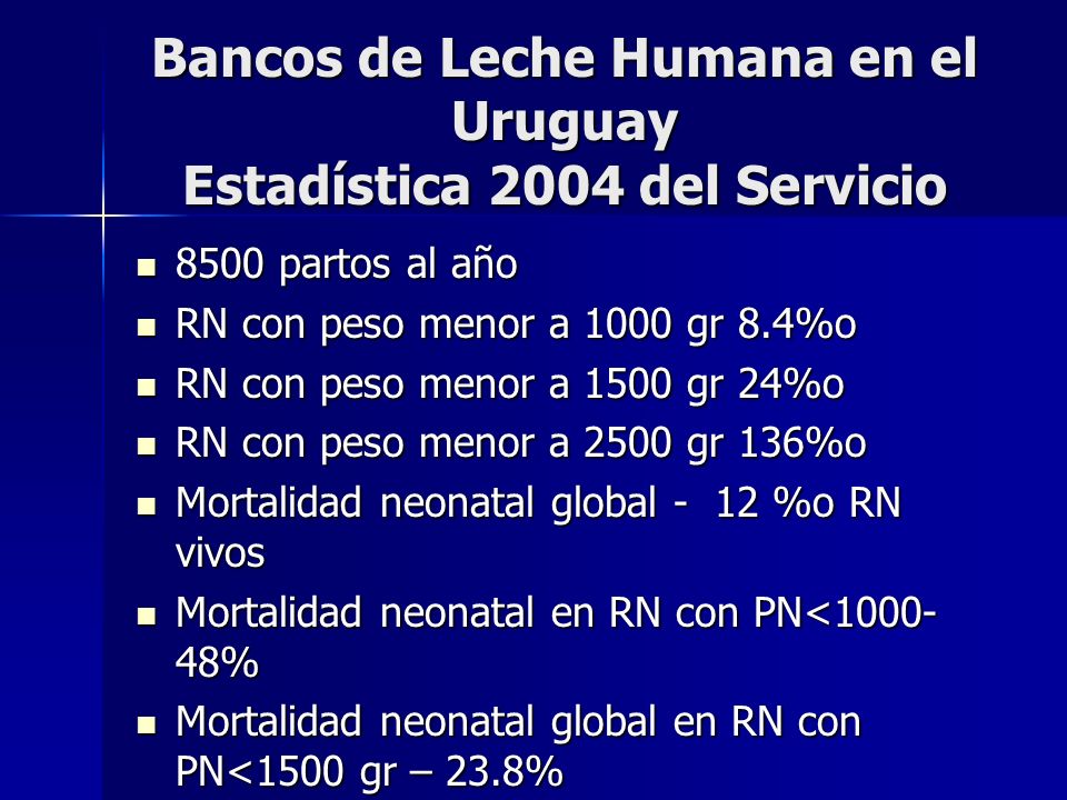 Bancos de Leche Humana en el Uruguay Estadística 2004 del Servicio