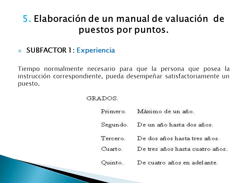 5. Elaboración de un manual de valuación de puestos por puntos.