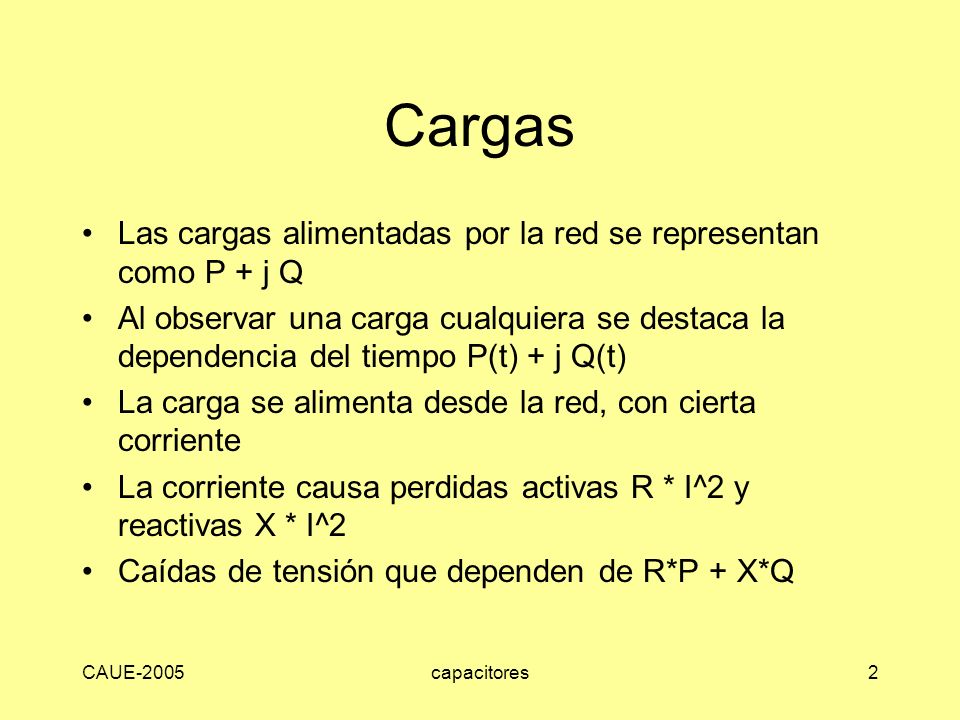 Cargas Las cargas alimentadas por la red se representan como P + j Q