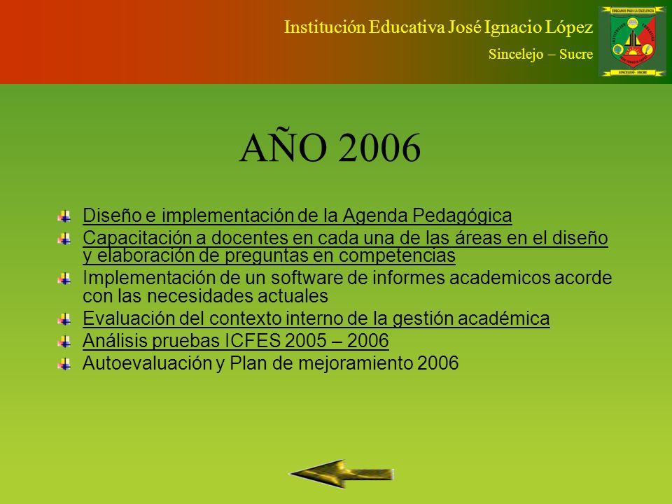 AÑO 2006 Institución Educativa José Ignacio López