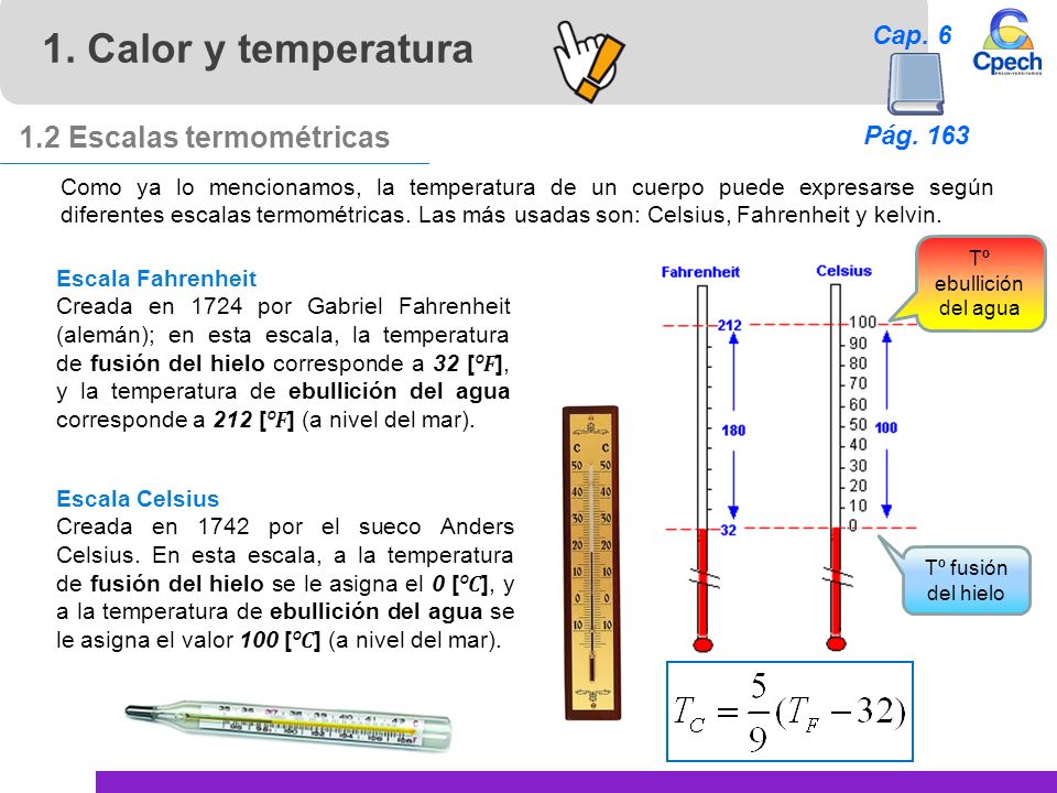 1. Calor y temperatura 1.2 Escalas termométricas Cap. 6 Pág. 163