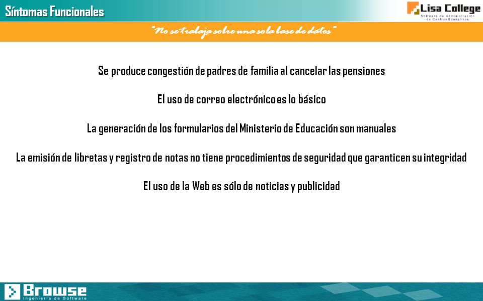 Síntomas Funcionales No se trabaja sobre una sola base de datos