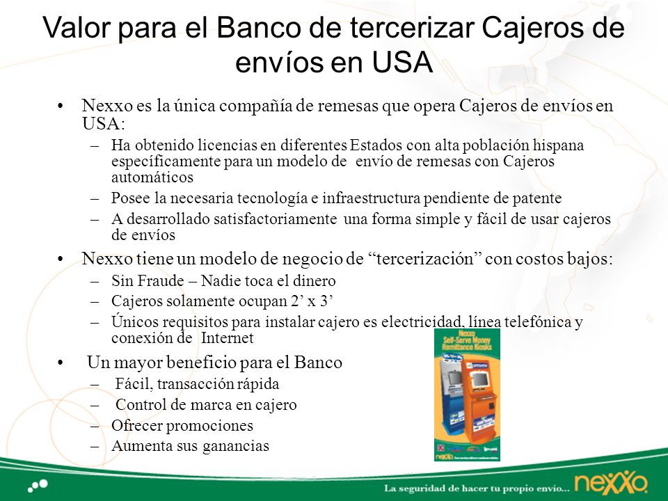 Valor para el Banco de tercerizar Cajeros de envíos en USA