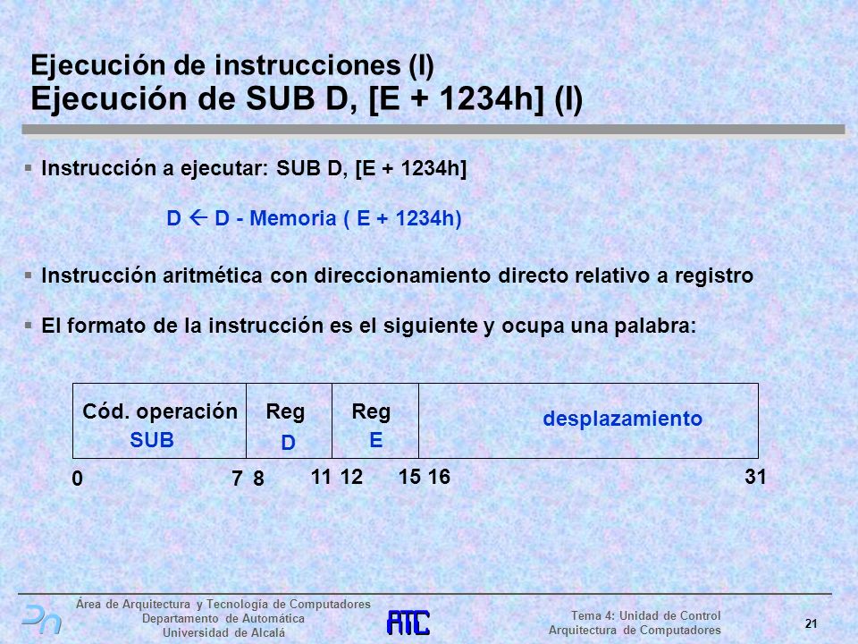 Ejecución de instrucciones (I) Ejecución de SUB D, [E h] (I)
