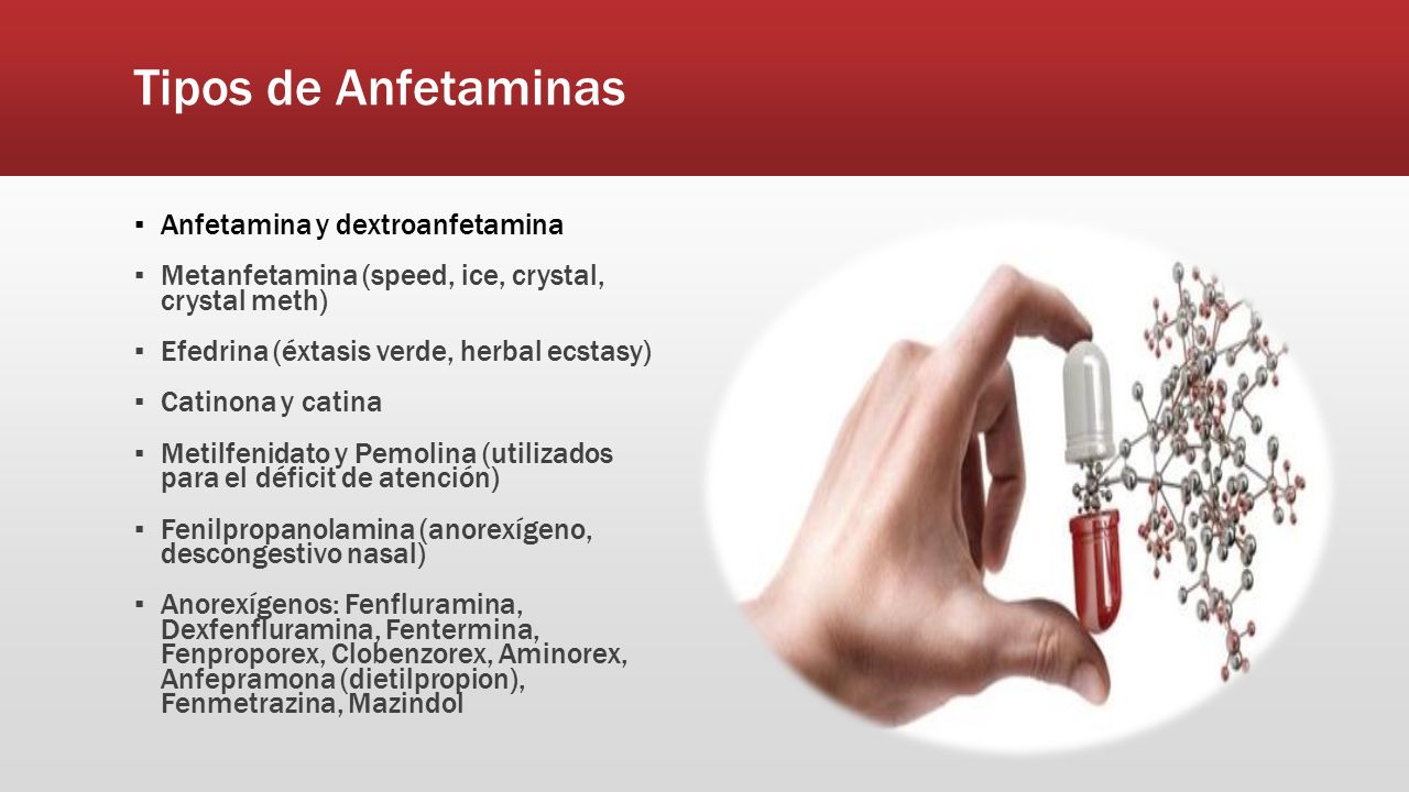 Tipos de Anfetaminas Anfetamina y dextroanfetamina