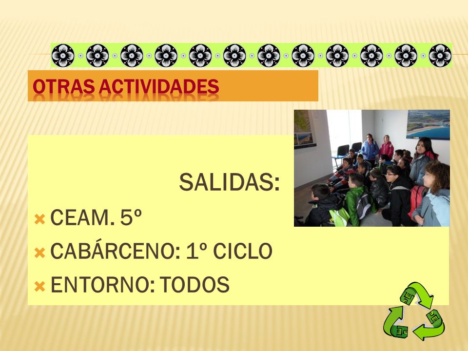 OTRAS ACTIVIDADES SALIDAS: CEAM. 5º CABÁRCENO: 1º CICLO ENTORNO: TODOS