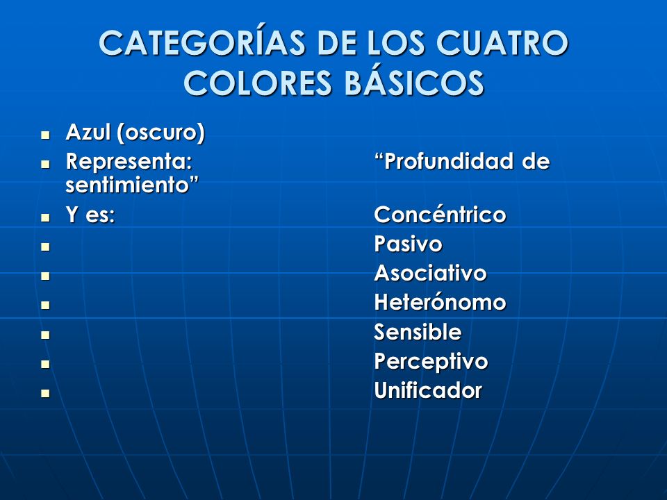 CATEGORÍAS DE LOS CUATRO COLORES BÁSICOS
