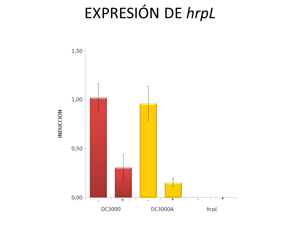 EXPRESIÓN DE hrpL 0,00 0,50 1,00 1,50 DC3000 DC3000A hrpL - +