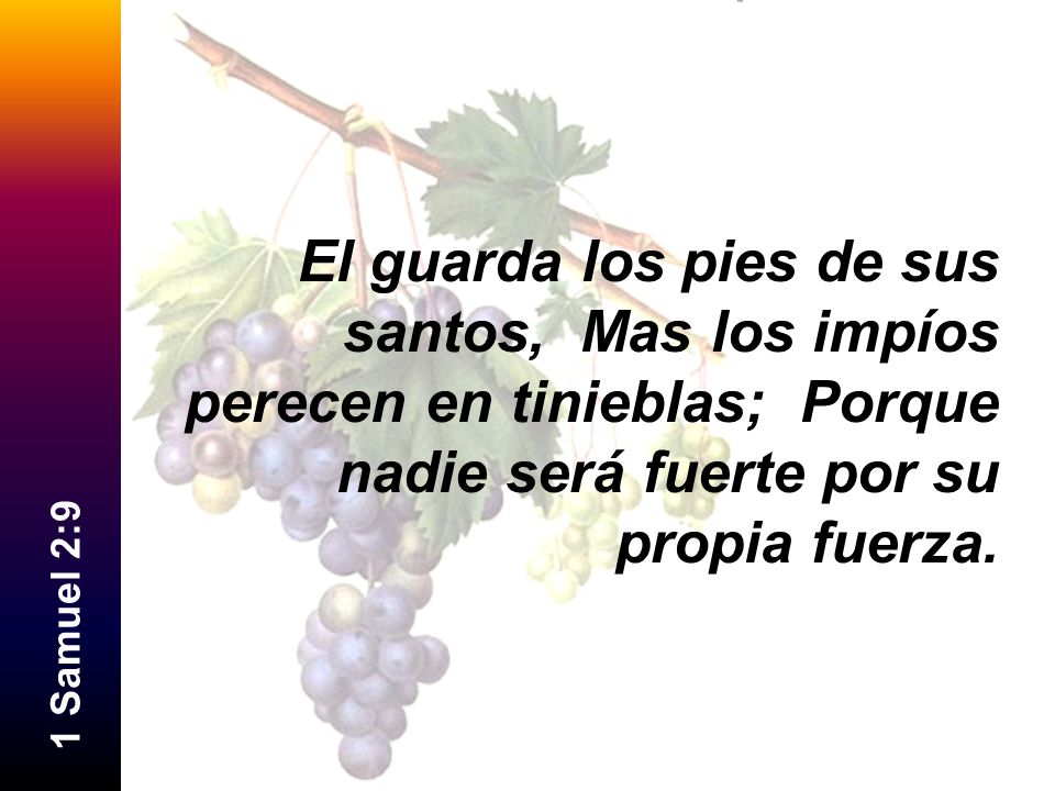 El guarda los pies de sus santos, Mas los impíos perecen en tinieblas; Porque nadie será fuerte por su propia fuerza.
