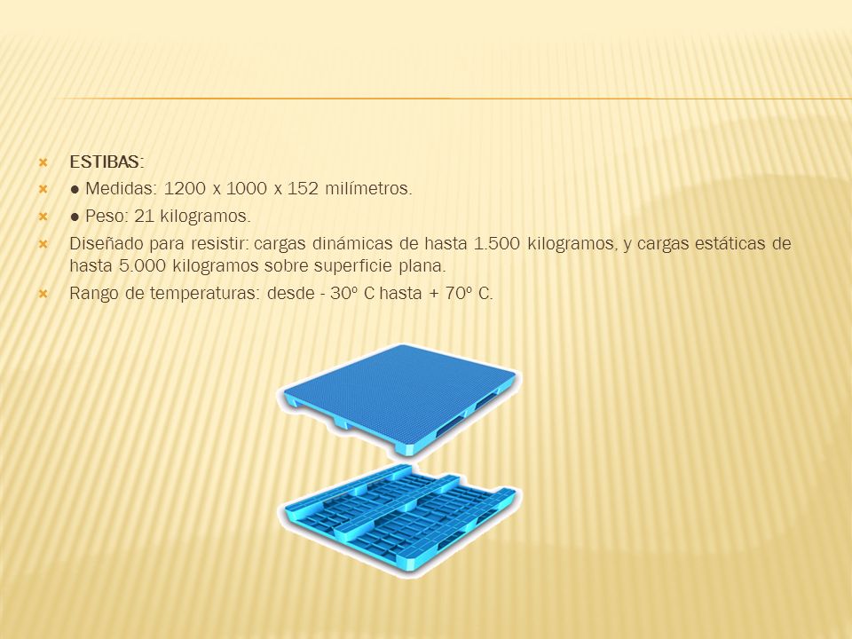 ESTIBAS: ● Medidas: 1200 x 1000 x 152 milímetros. ● Peso: 21 kilogramos.