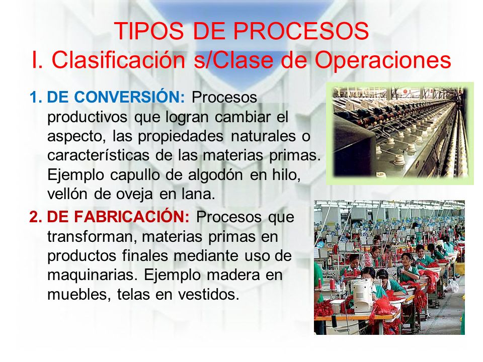 TIPOS DE PROCESOS I. Clasificación s/Clase de Operaciones