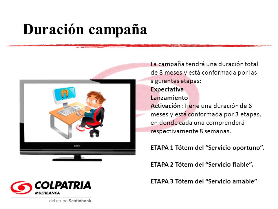 Duración campaña La campaña tendrá una duración total de 8 meses y está conformada por las siguientes etapas: