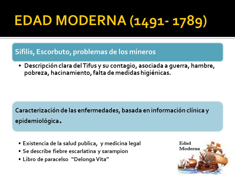 EDAD MODERNA ( ) Sifilis, Escorbuto, problemas de los mineros