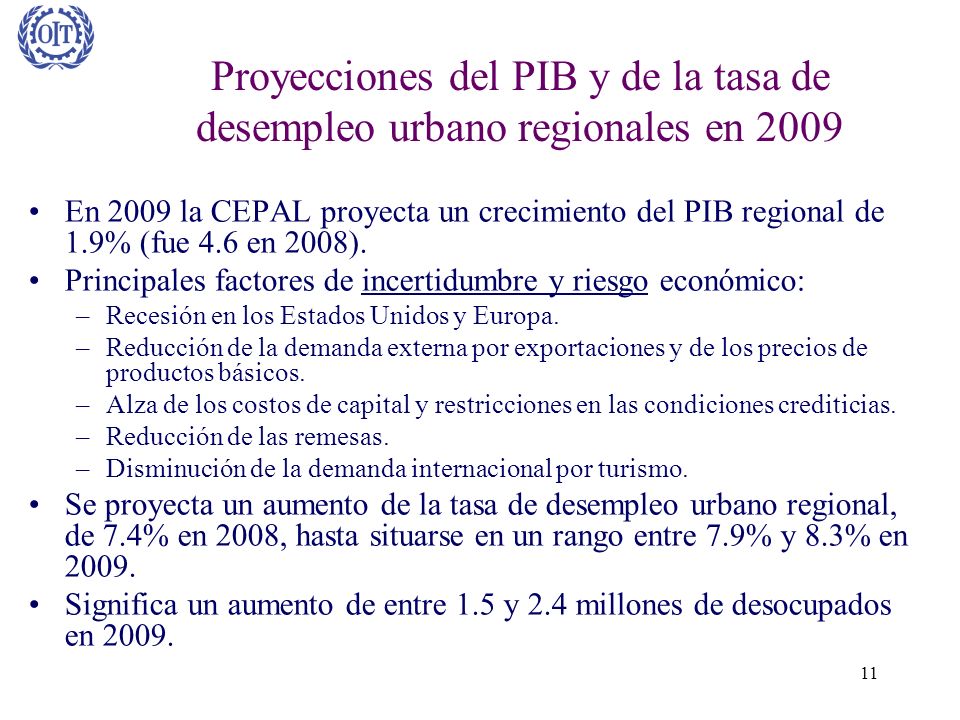 Proyecciones del PIB y de la tasa de desempleo urbano regionales en 2009