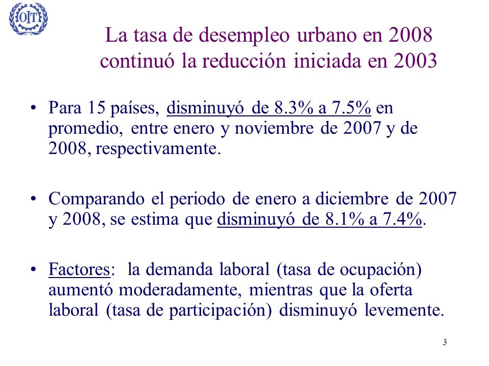 La tasa de desempleo urbano en 2008 continuó la reducción iniciada en 2003