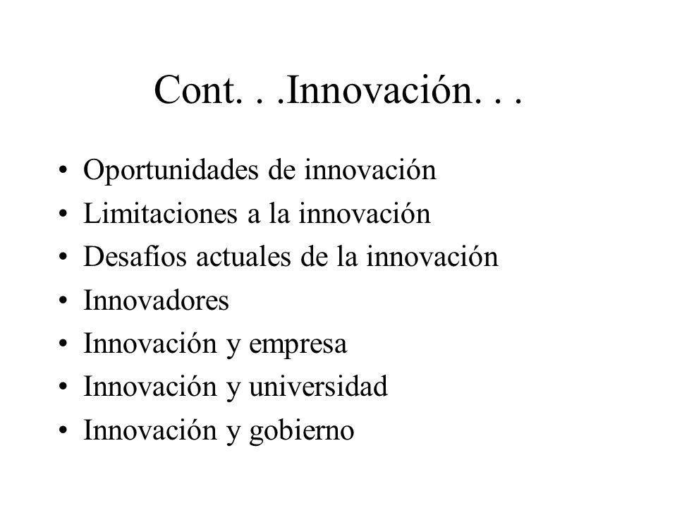 Cont. . .Innovación. . . Oportunidades de innovación