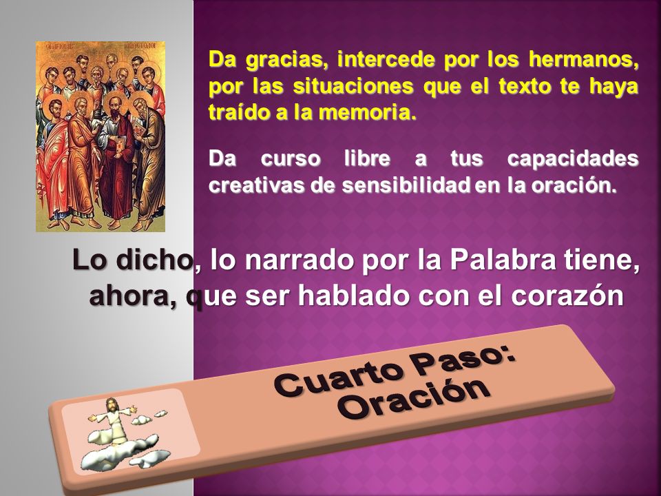 Da gracias, intercede por los hermanos, por las situaciones que el texto te haya traído a la memoria.