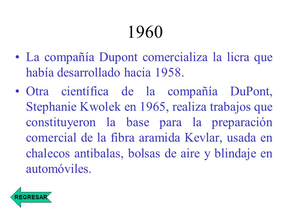 1960 La compañía Dupont comercializa la licra que había desarrollado hacia