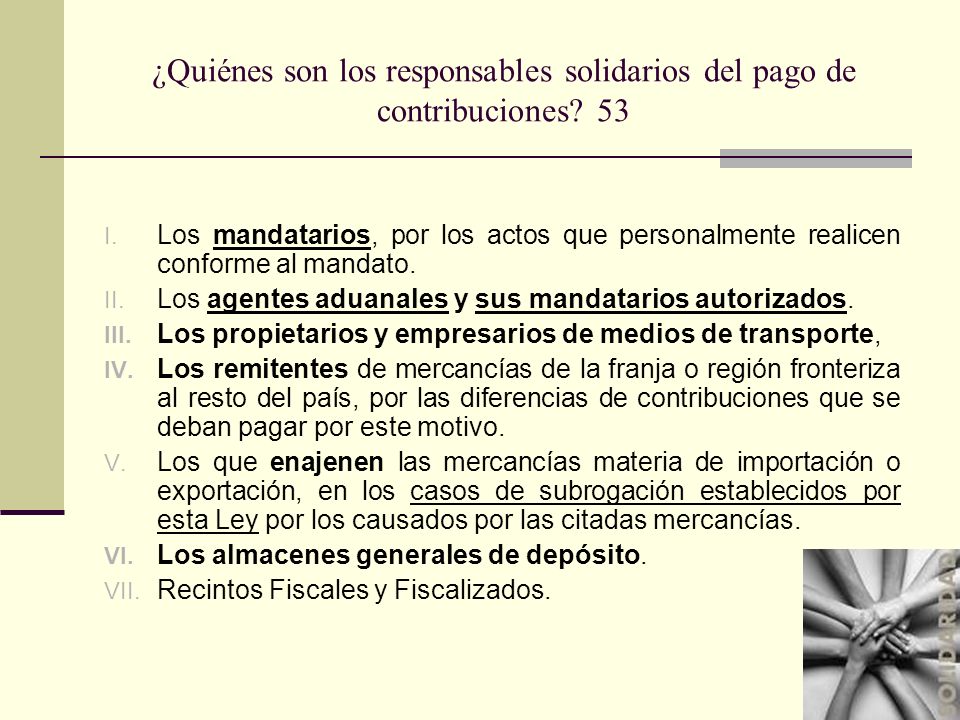 ¿Quiénes son los responsables solidarios del pago de contribuciones 53
