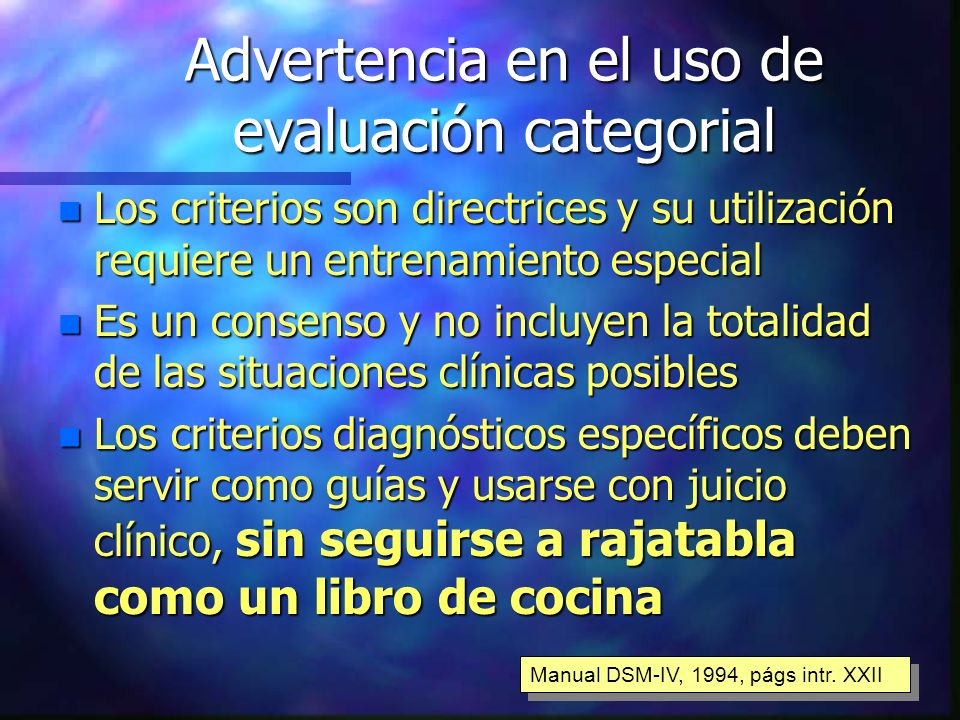 Advertencia en el uso de evaluación categorial