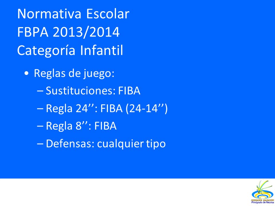 Normativa Escolar FBPA 2013/2014 Categoría Infantil