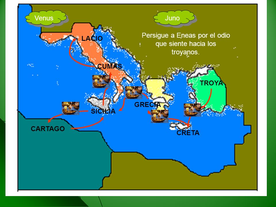 Persigue a Eneas por el odio que siente hacia los troyanos.