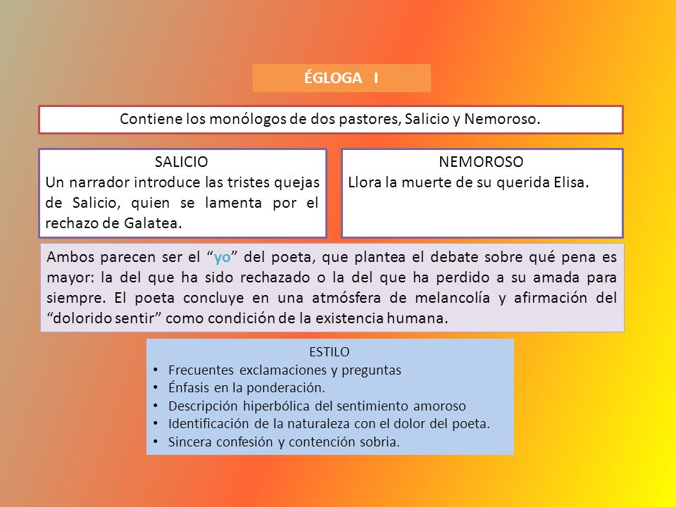 Contiene los monólogos de dos pastores, Salicio y Nemoroso.