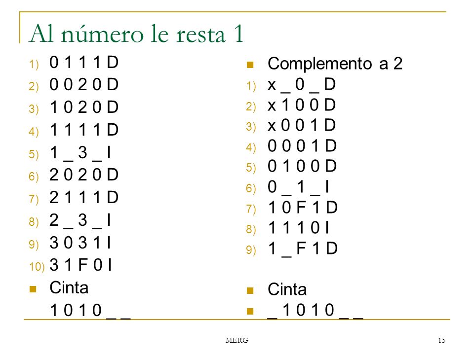 Al número le resta D Complemento a D x _ 0 _ D