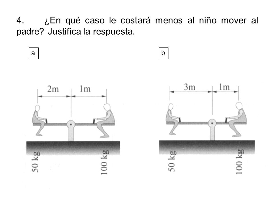 4. ¿En qué caso le costará menos al niño mover al padre