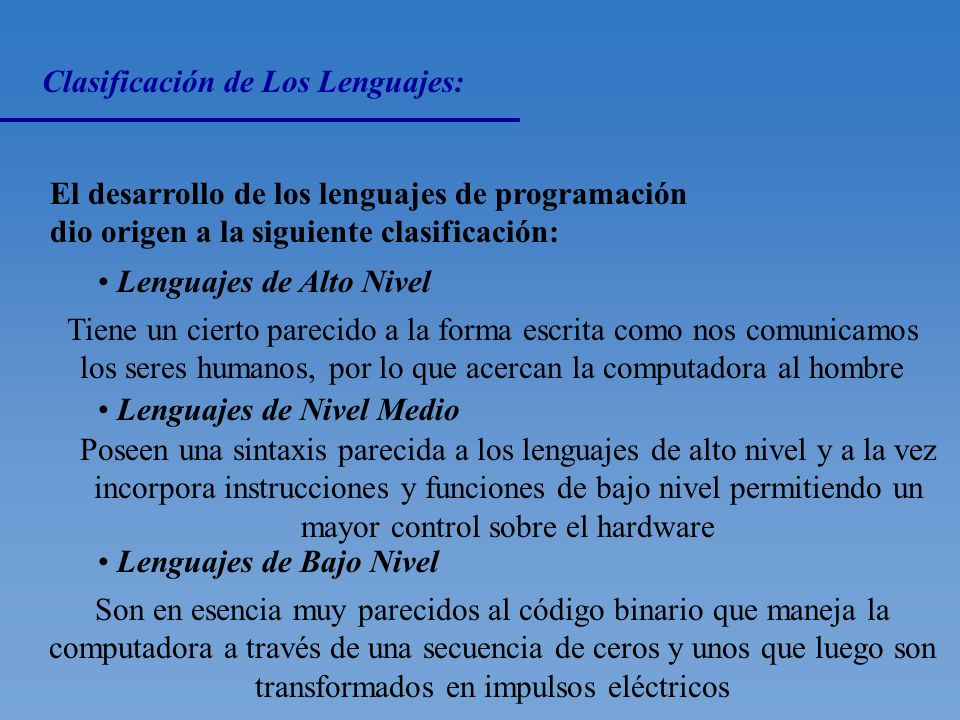 Clasificación de Los Lenguajes: