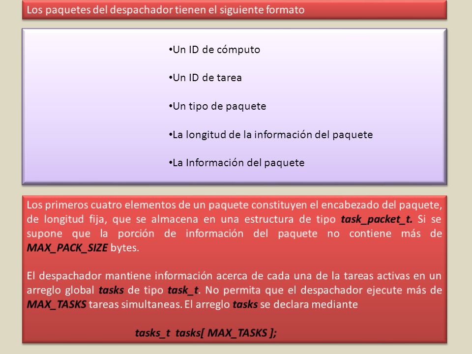 Los paquetes del despachador tienen el siguiente formato