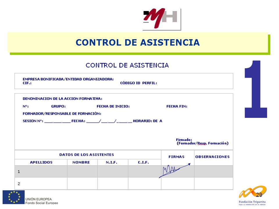 CONTROL DE ASISTENCIA 1 Con firmas DIARIAS. NO se firma P.O. o P.A.