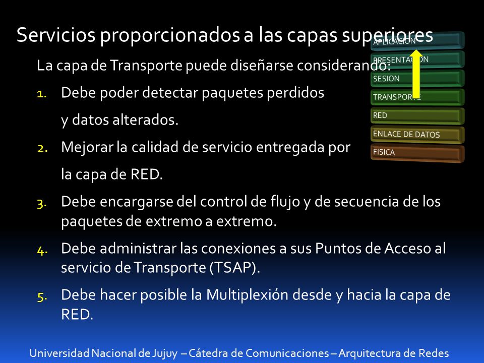 Servicios proporcionados a las capas superiores