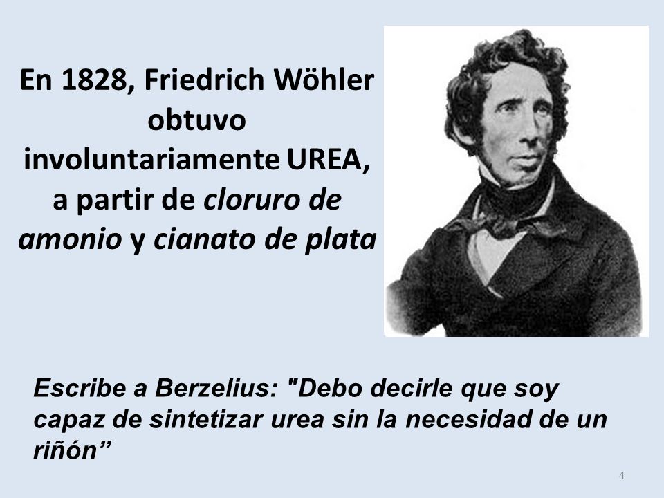 En 1828, Friedrich Wöhler obtuvo involuntariamente UREA, a partir de cloruro de amonio y cianato de plata