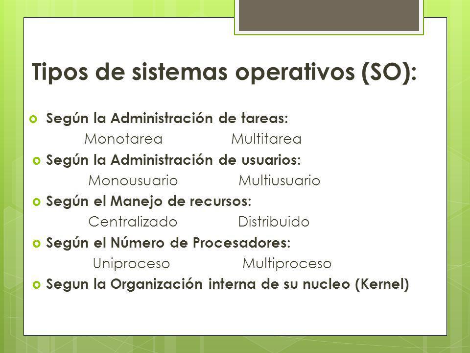 Tipos de sistemas operativos (SO):
