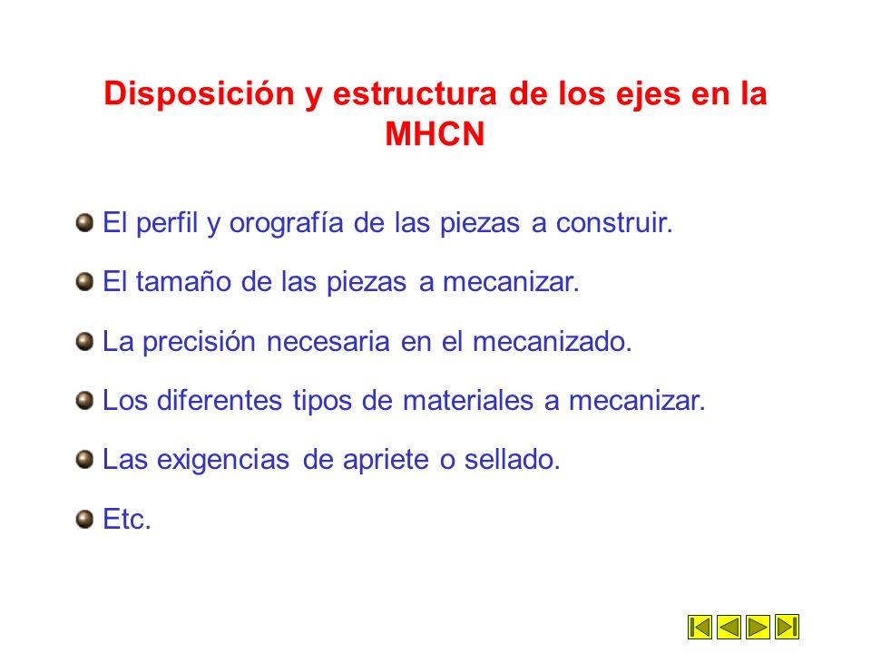 Disposición y estructura de los ejes en la MHCN