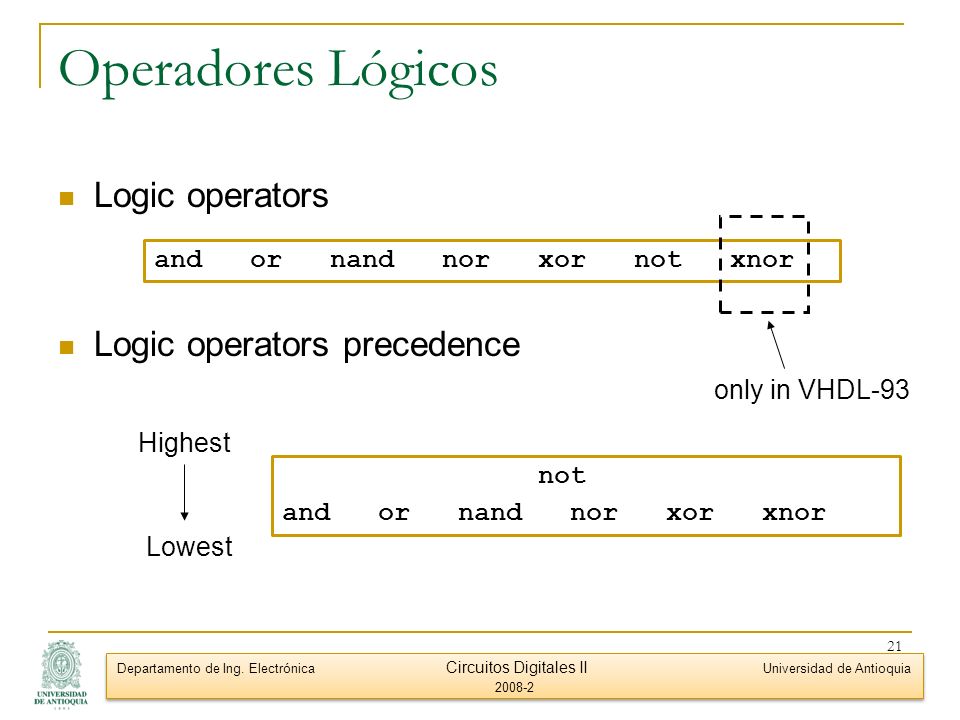 Operadores Lógicos Logic operators Logic operators precedence