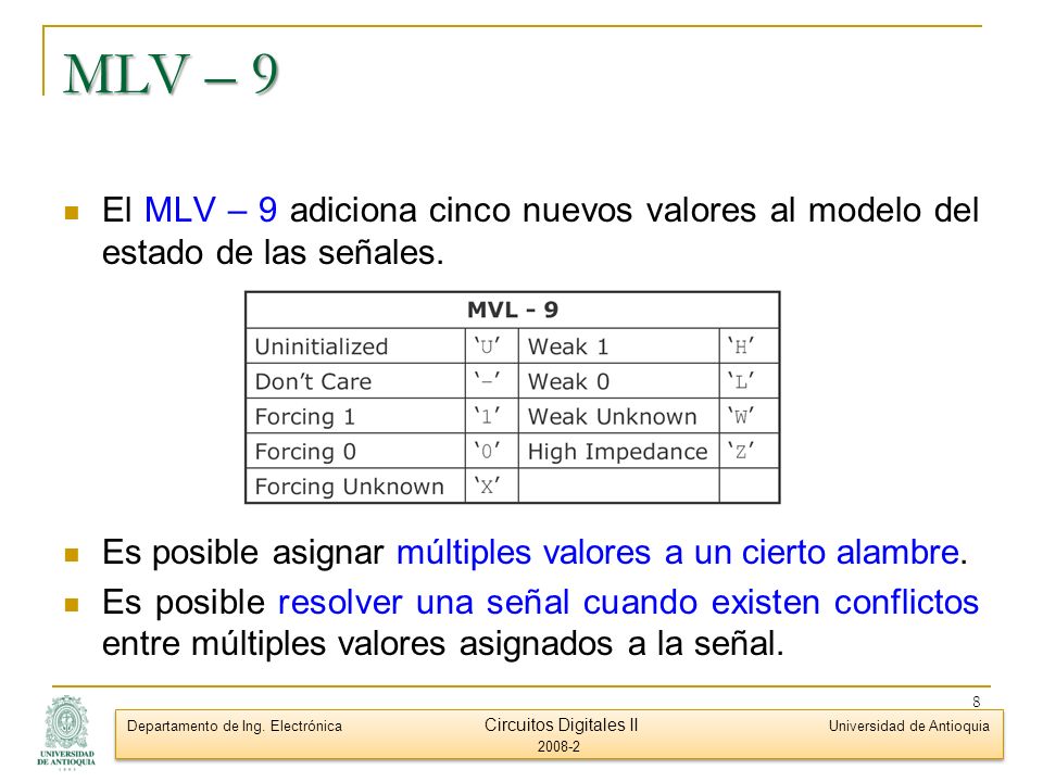 MLV – 9 El MLV – 9 adiciona cinco nuevos valores al modelo del estado de las señales. Es posible asignar múltiples valores a un cierto alambre.