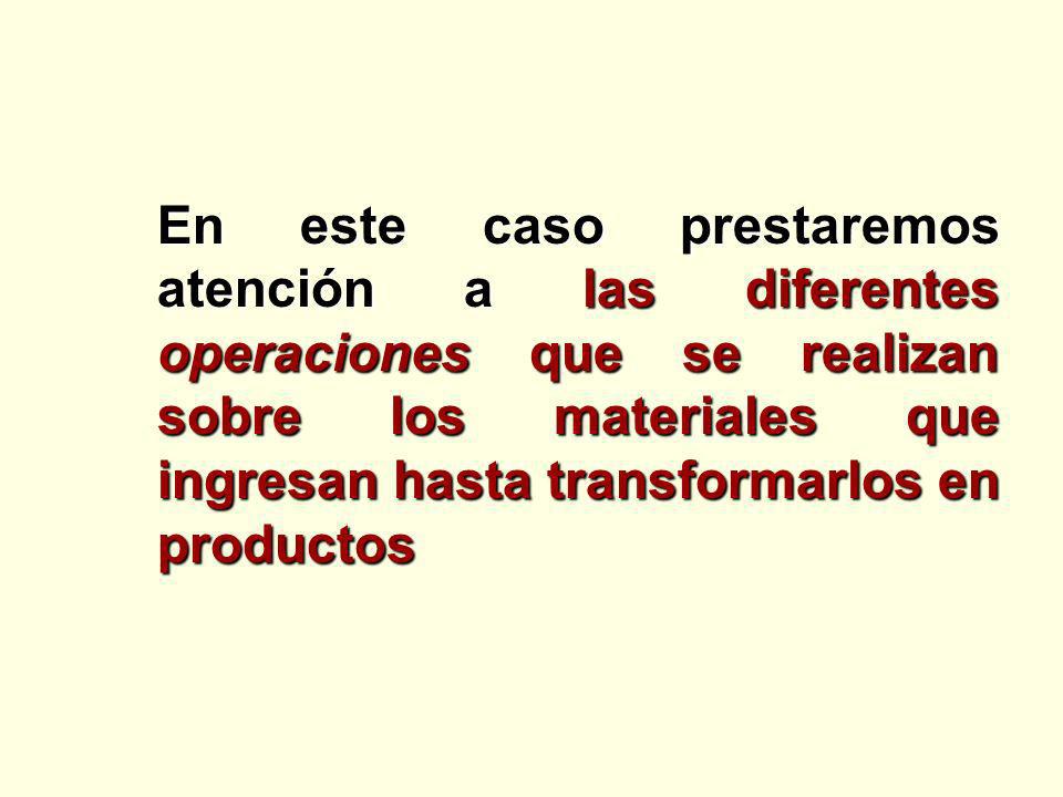 En este caso prestaremos atención a las diferentes operaciones que se realizan sobre los materiales que ingresan hasta transformarlos en productos