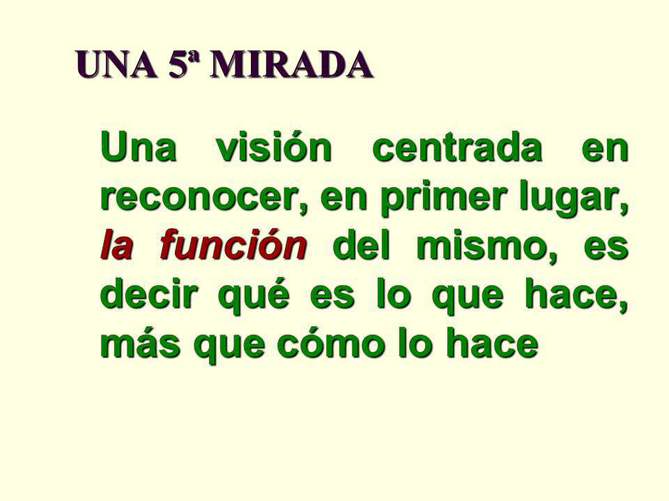 UNA 5ª MIRADA Una visión centrada en reconocer, en primer lugar, la función del mismo, es decir qué es lo que hace, más que cómo lo hace.