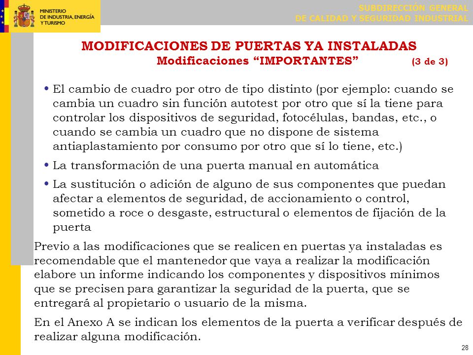 COMPROBACIONES DE MANTENIMIENTO O MODIFICACIÓN ANEXO A (1 de 2)