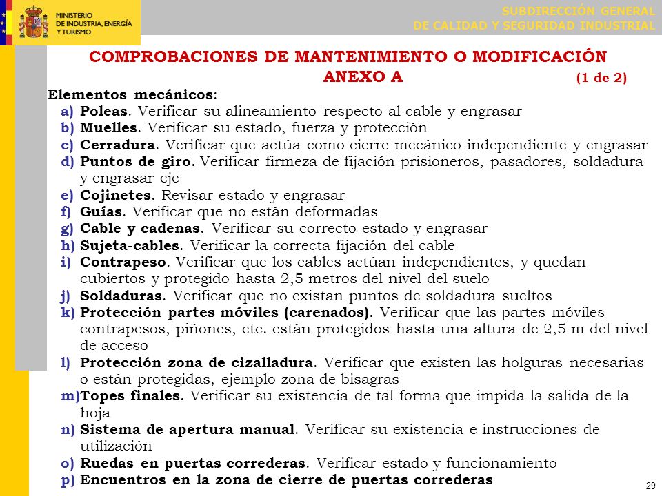 COMPROBACIONES DE MANTENIMIENTO O MODIFICACIÓN ANEXO A (2 de 2)