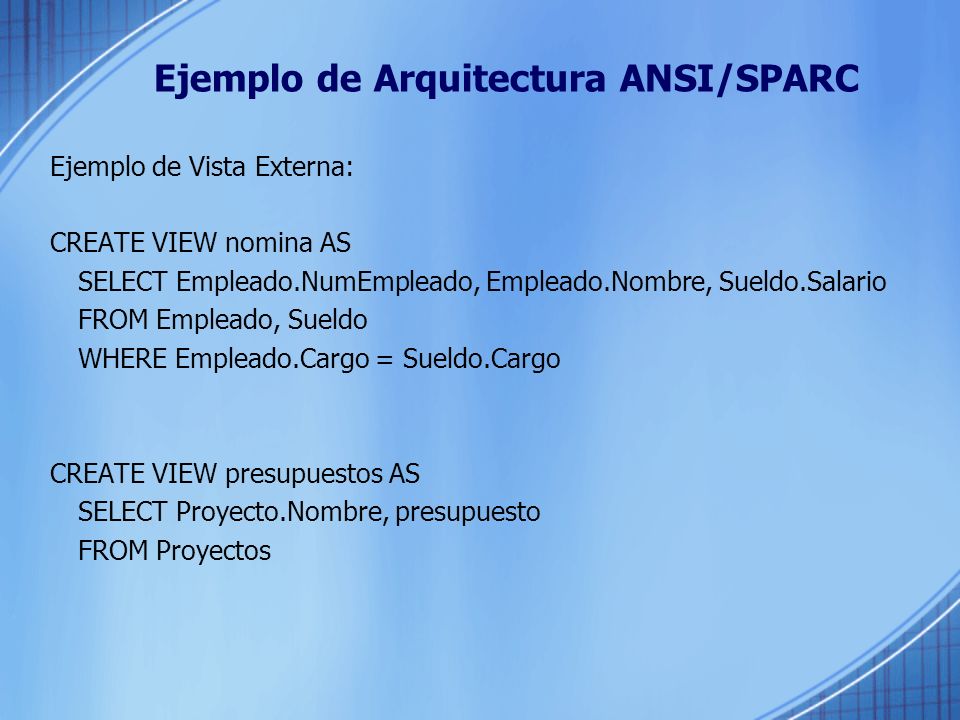 Ejemplo de Arquitectura ANSI/SPARC