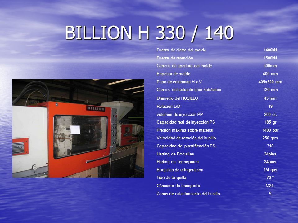 BILLION H 330 / 140 Fuerza de cierre del molde 1400kN