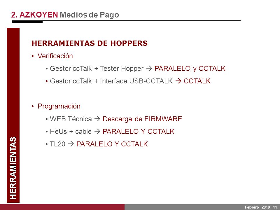 2. AZKOYEN Medios de Pago HERRAMIENTAS HEUS: Gestor ccTalk: