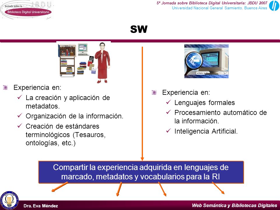 SW Experiencia en: La creación y aplicación de metadatos. Organización de la información.