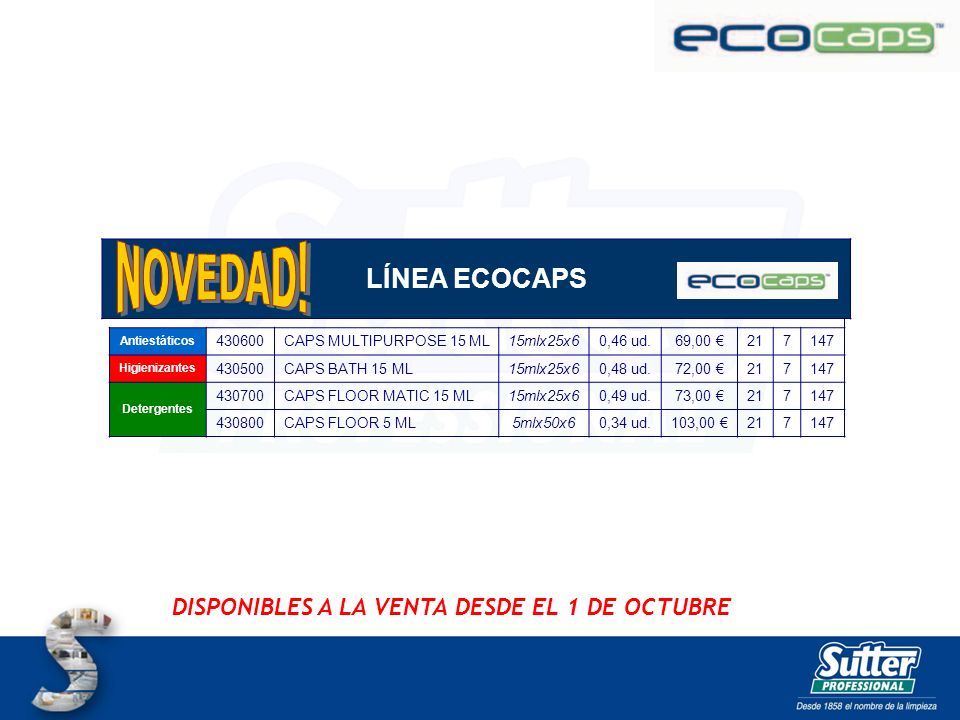 NOVEDAD! LÍNEA ECOCAPS DISPONIBLES A LA VENTA DESDE EL 1 DE OCTUBRE