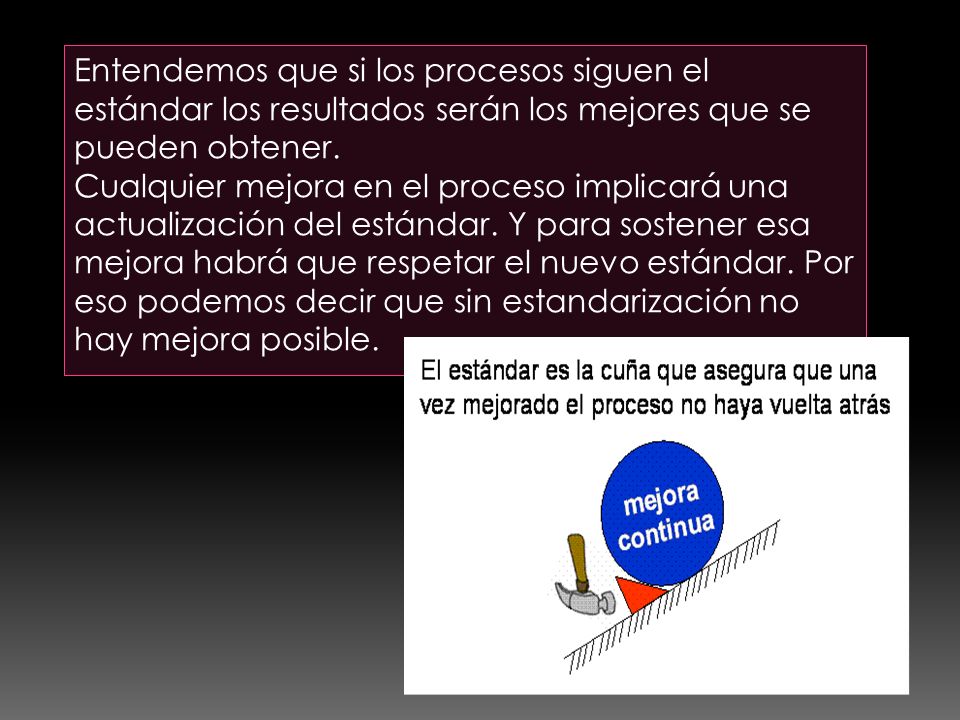 Entendemos que si los procesos siguen el estándar los resultados serán los mejores que se pueden obtener.